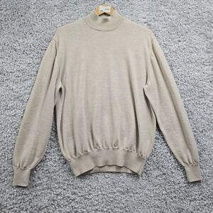 Alan Paine‎ Mock Neck Sweater Men's 48 Beige Pure Merino Wool Made in England